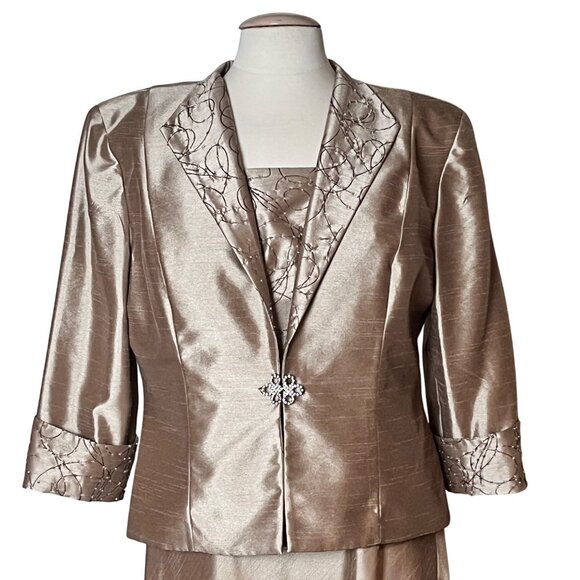 Cachet Womens 12 Jacket Dress Champagne Satin Embroidered Evening Mother Formal - Picture 11 of 16